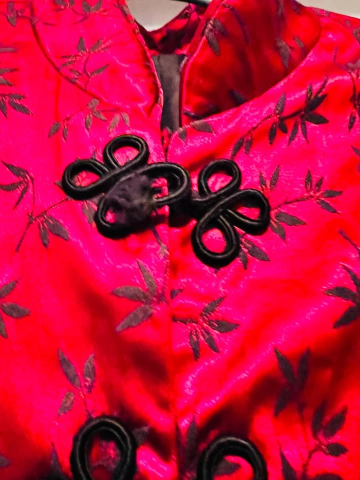 Red Satin Floral Brocade Jacket | Med | $35 - photo 3