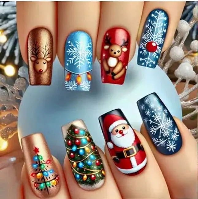 Christmas Press On Nails with Jelly Glue