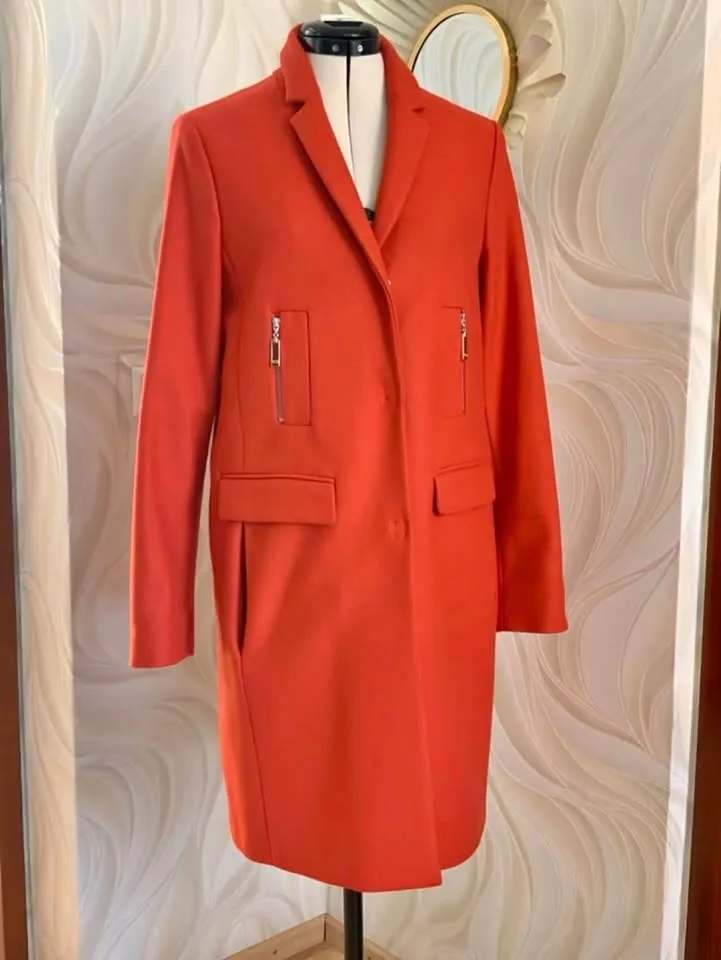 Escada Wool Peacoat Orange Pink Lining US 12-14