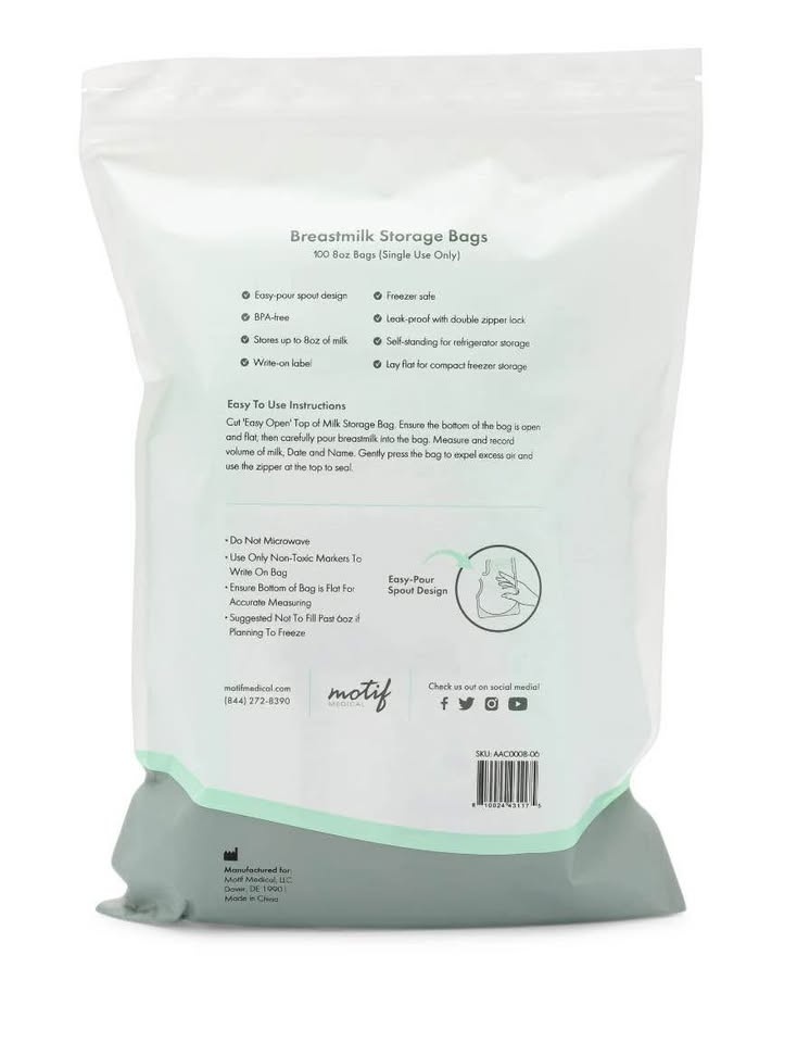 Motif Medical Milk Storage Bags, 8oz, BPA Free, 100 Count - photo 2