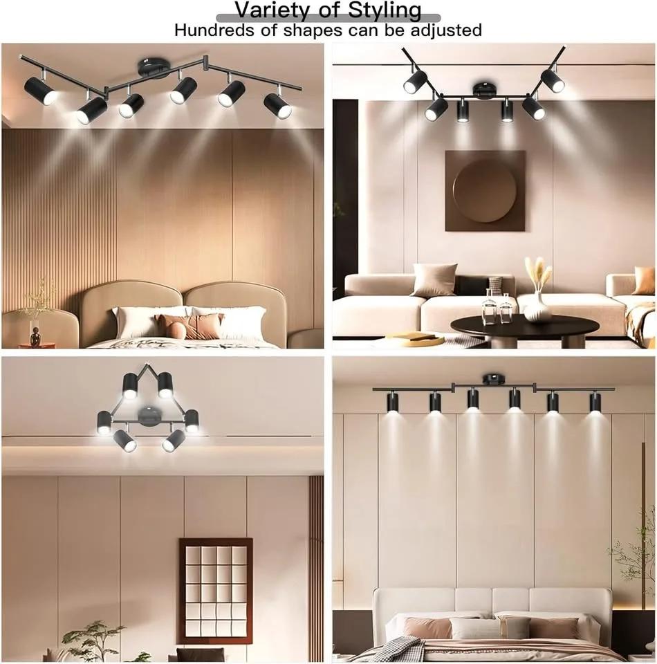 GORDNWE 6-Light Adjustable Track Lighting (Black) image indicator(3)