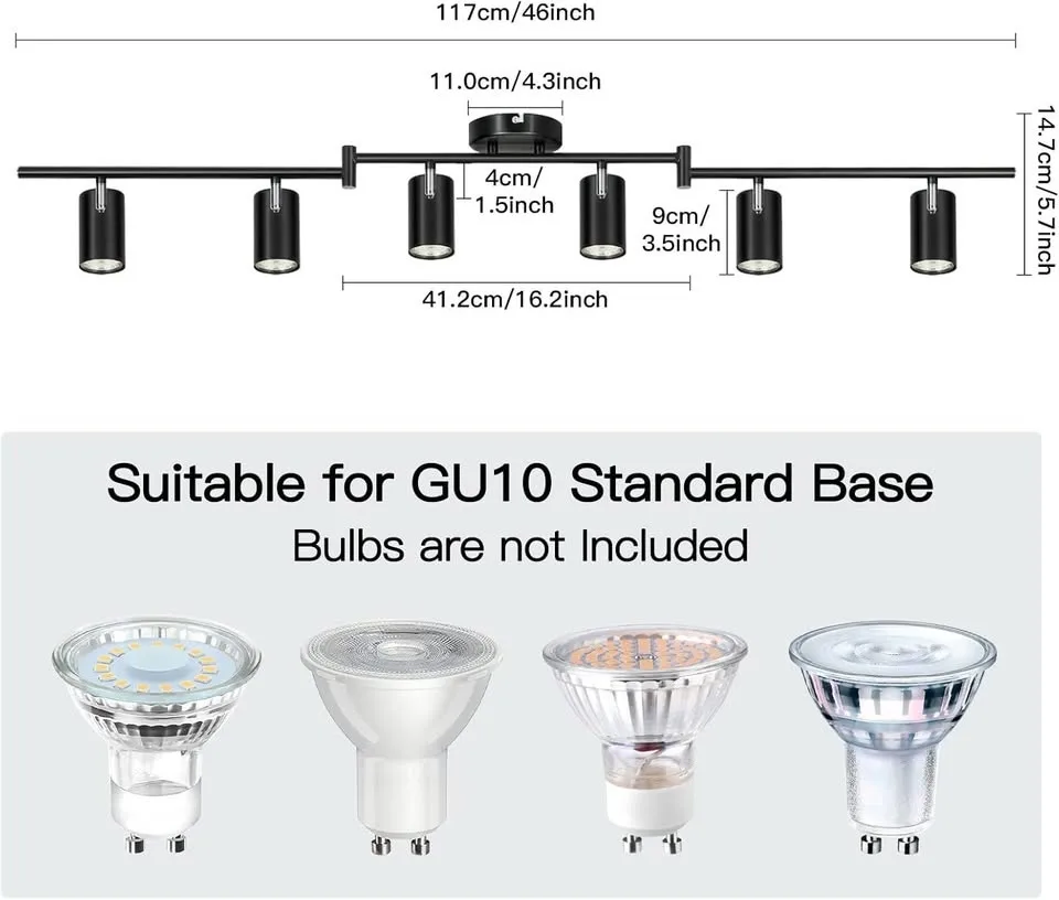 GORDNWE 6-Light Adjustable Track Lighting (Black) image indicator(7)