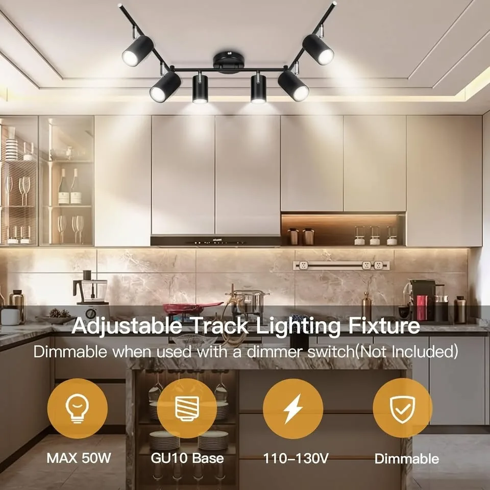 GORDNWE 6-Light Adjustable Track Lighting (Black) image indicator(8)