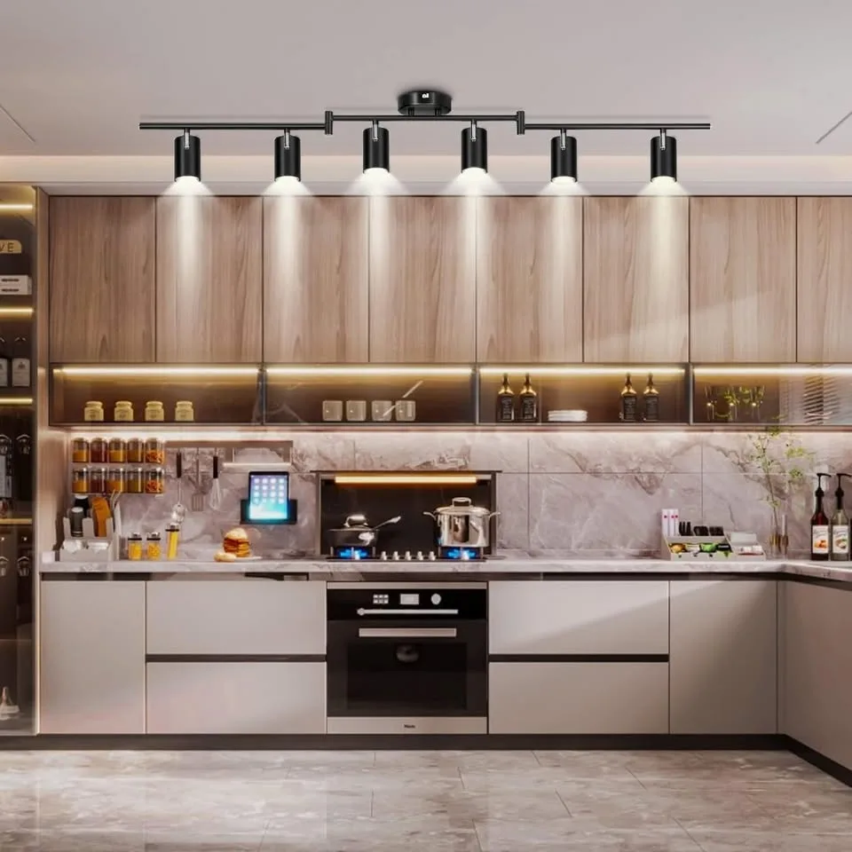 GORDNWE 6-Light Adjustable Track Lighting (Black) image indicator(9)