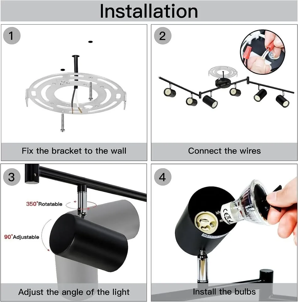 GORDNWE 6-Light Adjustable Track Lighting (Black) image indicator(10)