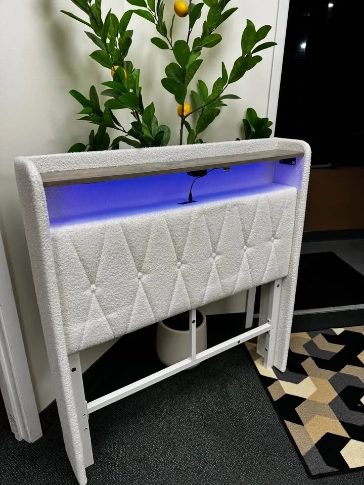 Twin/Single Upholstered Platform Bed with Storage Drawer and LED image indicator(2)