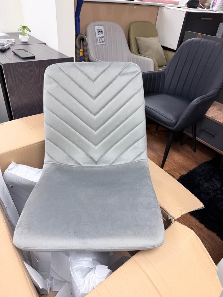 Grey Velvet Chair with Metal Legs - BRAND NEW - photo 3