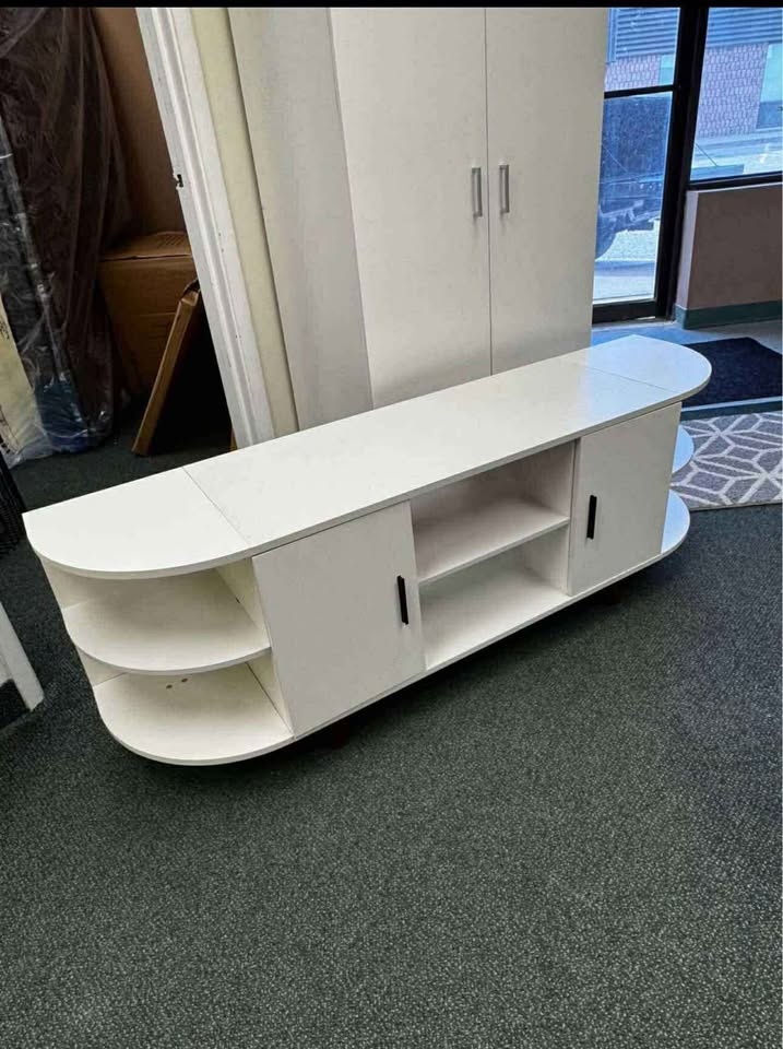 Farmhouse style white TV Stand with Storage - BRAND NEW - photo 2