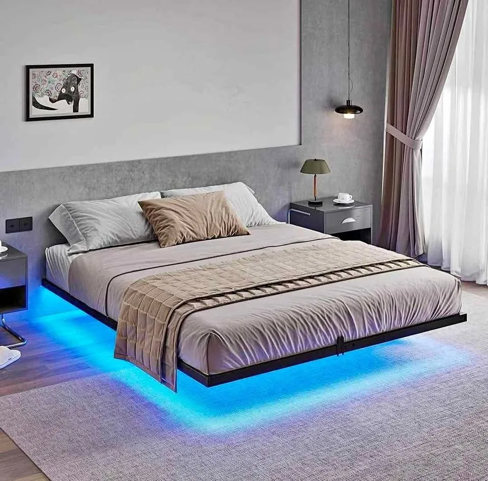 King Metal Bed with LED and Charging - BRAND NEW