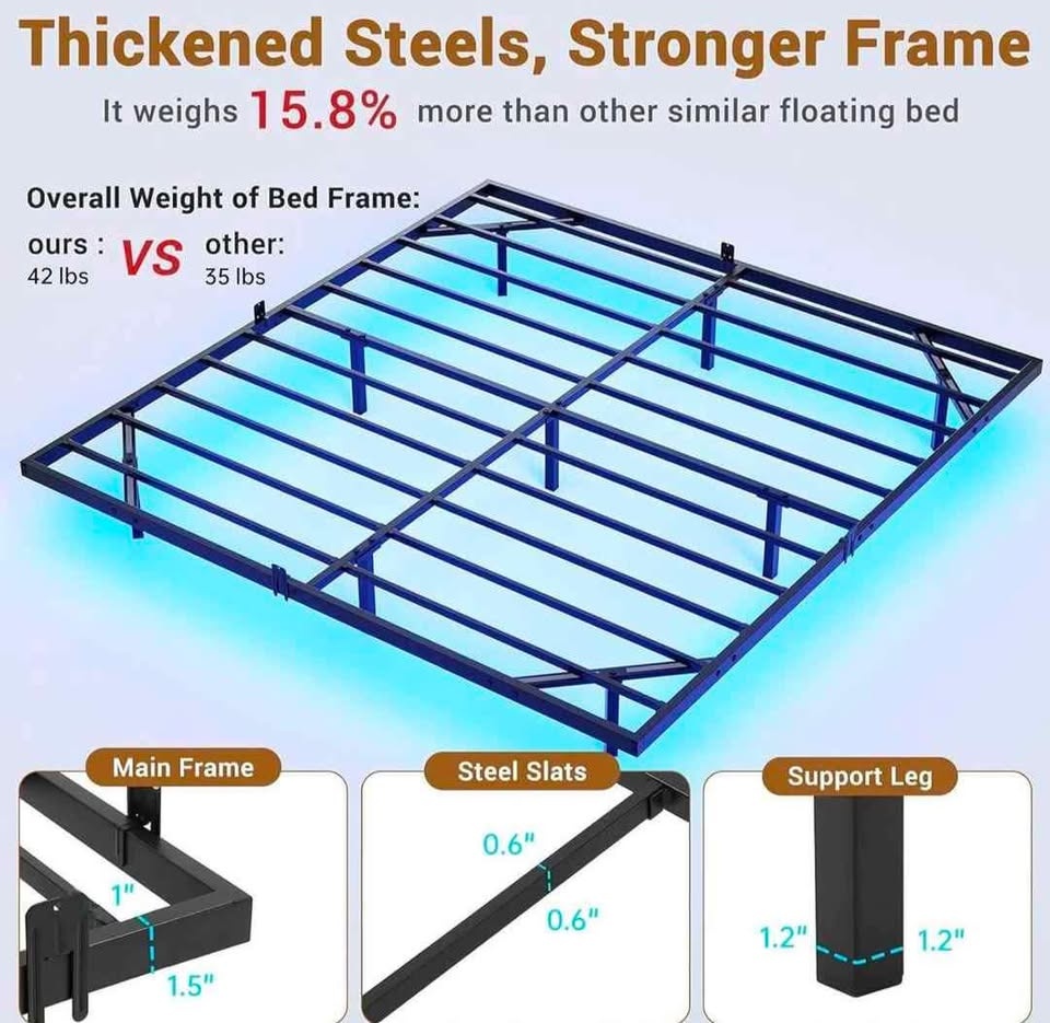 King Metal Bed with LED and Charging - BRAND NEW - photo 2