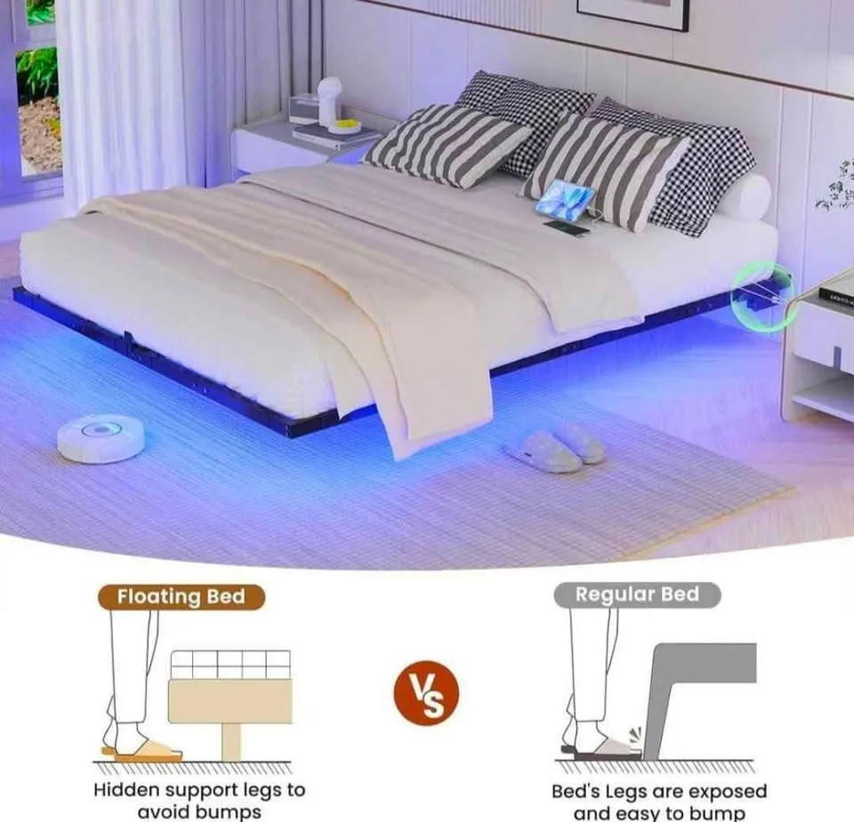 King Metal Bed with LED and Charging - BRAND NEW image indicator(4)