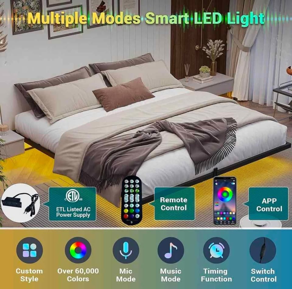 King Metal Bed with LED and Charging - BRAND NEW - photo 5