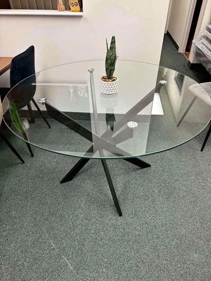 Glass Dining Table with Metal Legs - BRAND NEW