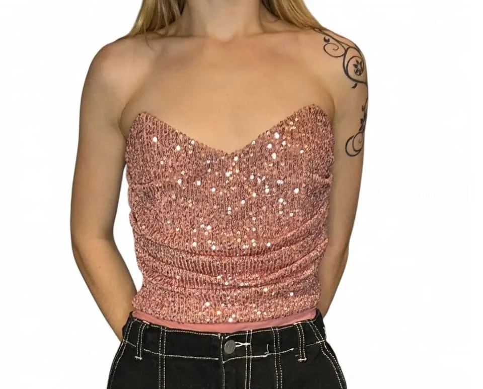 FashionNova Strapless Pink Sequin Bodysuit image indicator(2)