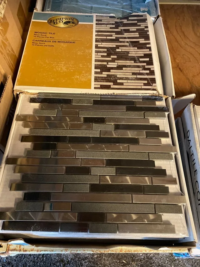 Hampton bay mosaic tiles river rock stainless steel