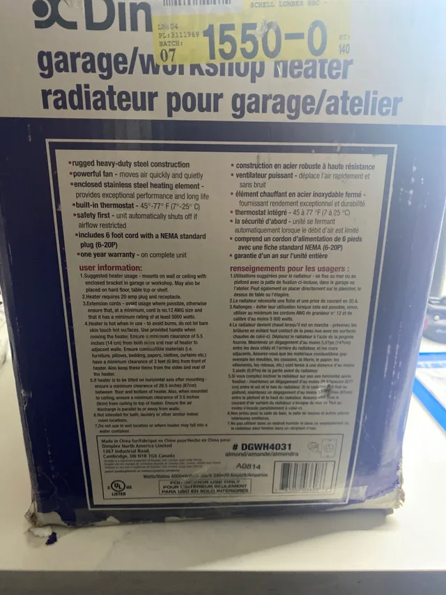Dimplex garage/workshop heater 240v hard wire image indicator(2)