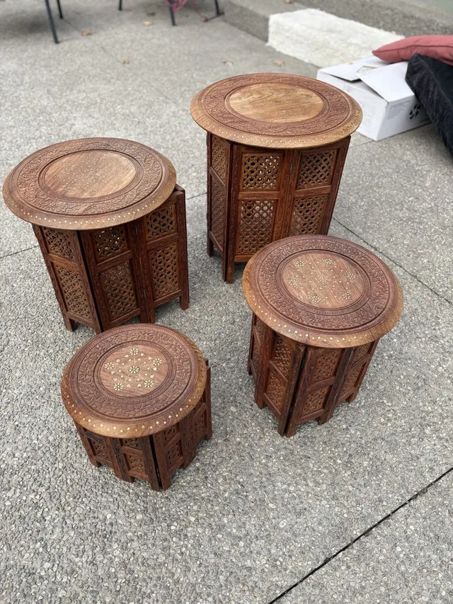 1950s Anglo-Indian Octagonal Carved teak table image indicator(3)