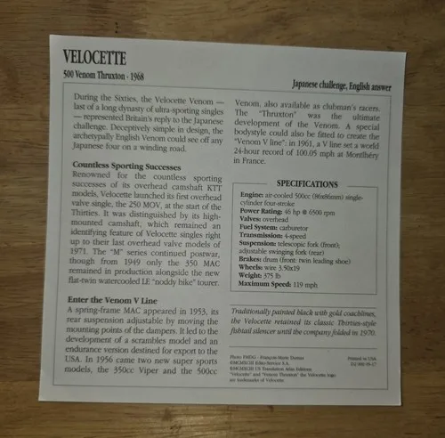 Velocette 500 Venomthruxton 1968 Card Collection image indicator(2)