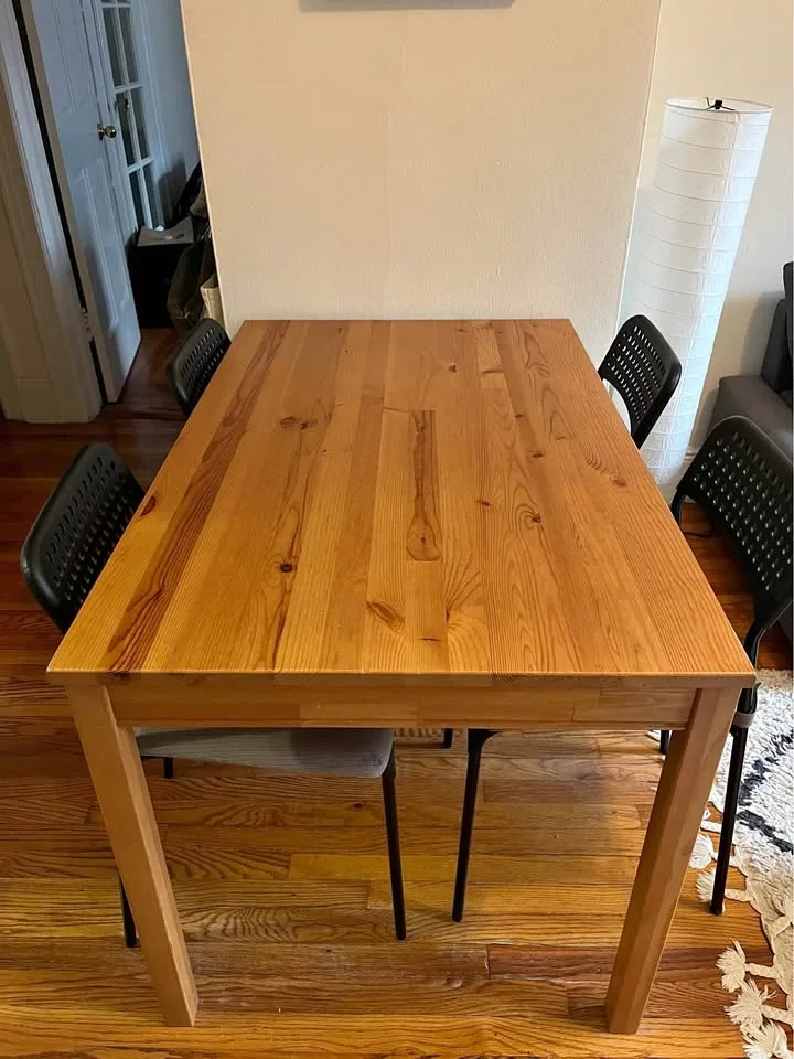 IKEA wood table + 4 chairs/cushion