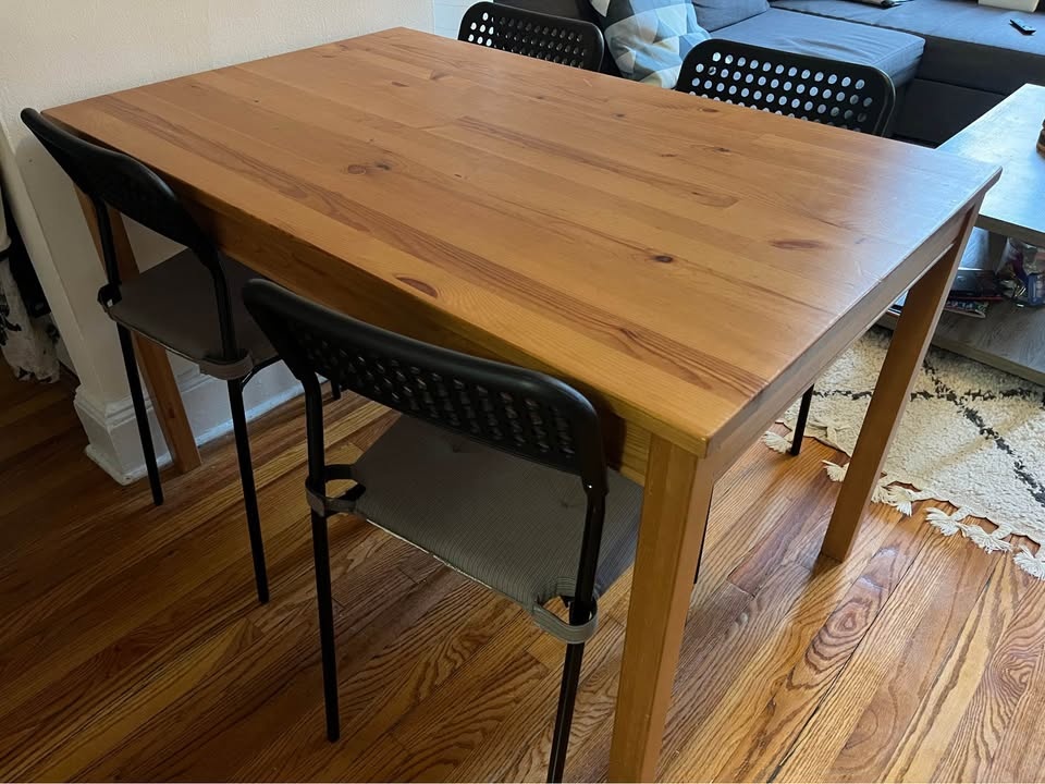 IKEA wood table + 4 chairs/cushion - photo 3