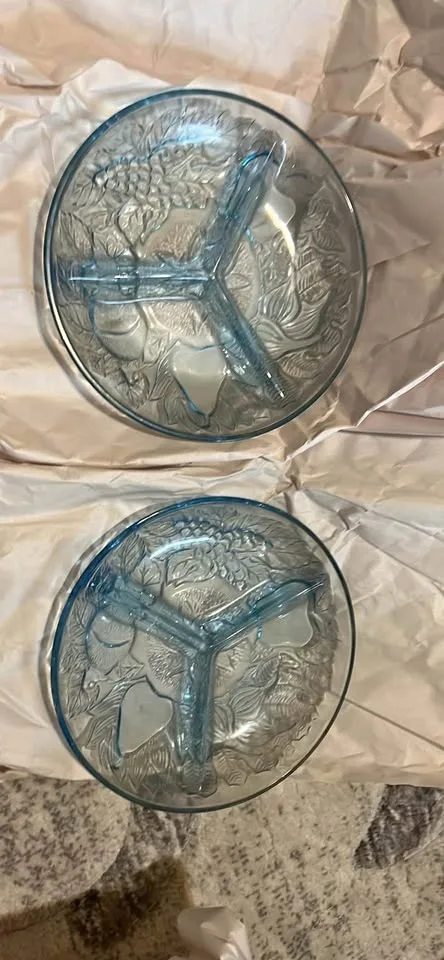 Vintage Light Blue Pressed Glass Divided Relish Tray set