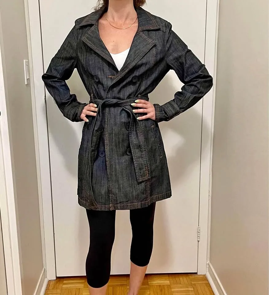 Jean jacket long trench dark wash denim