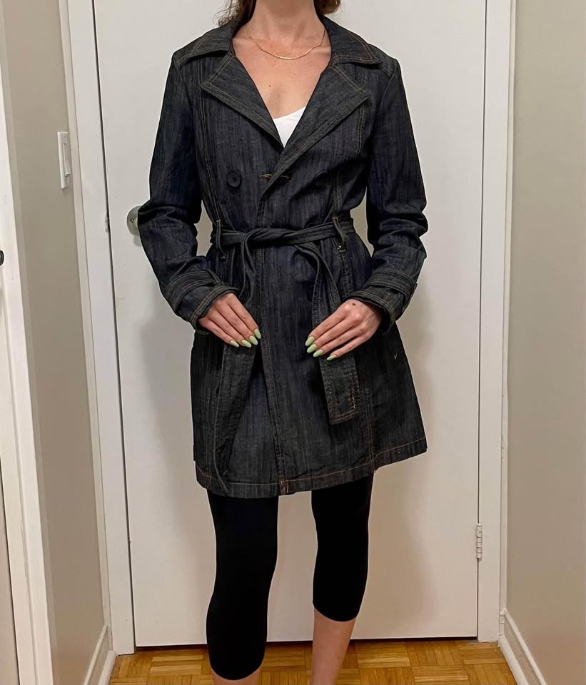 Jean jacket long trench dark wash denim - photo 2
