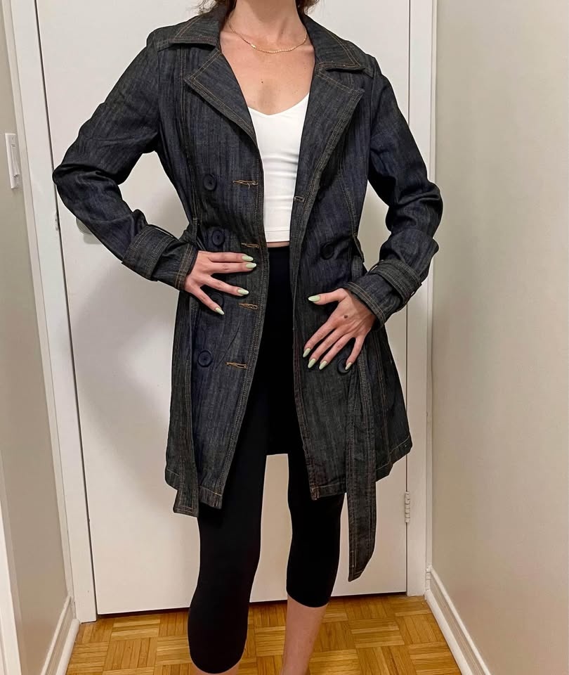 Jean jacket long trench dark wash denim - photo 3