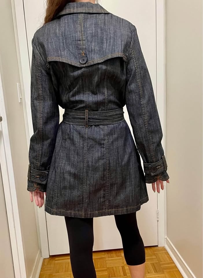 Jean jacket long trench dark wash denim - photo 4