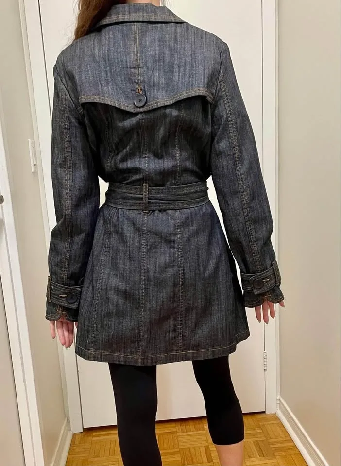 Jean jacket long trench dark wash denim image indicator(4)