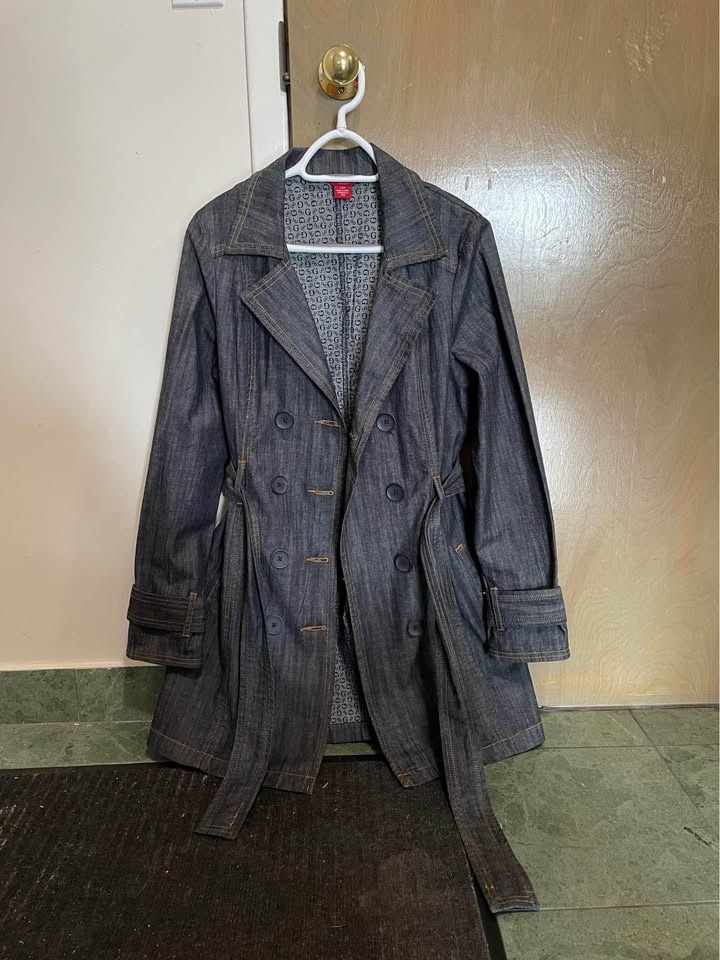Jean jacket long trench dark wash denim - photo 5
