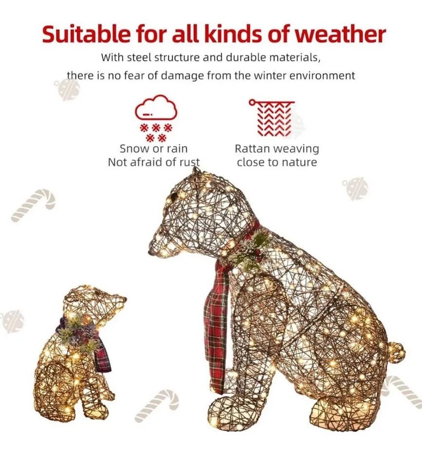 Lighted Polar Rattan Bear Family (2PCS) 140 LED Decor image indicator(5)