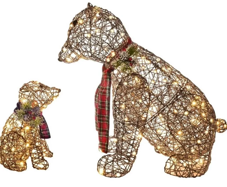 Lighted Polar Rattan Bear Family (2PCS) 140 LED Decor image indicator(8)