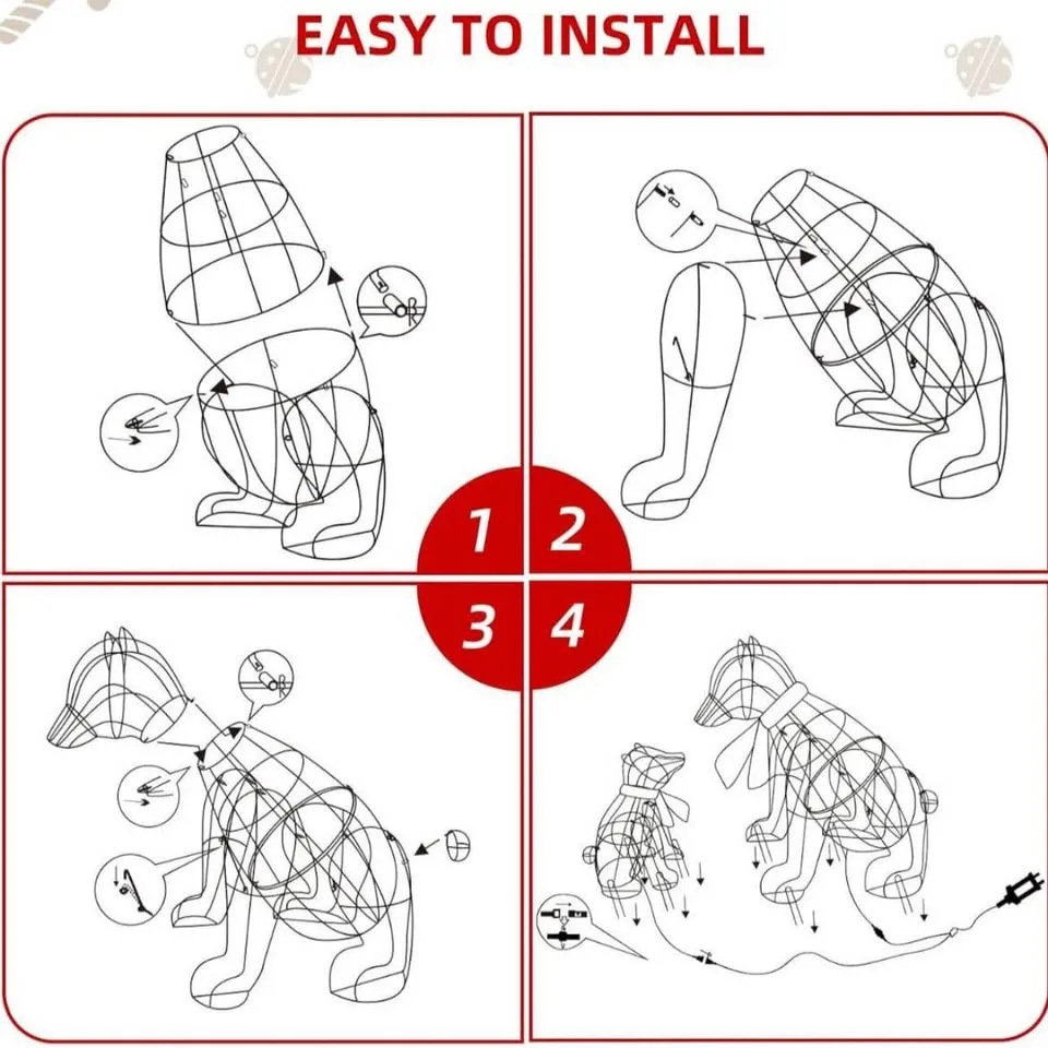 Lighted Polar Rattan Bear Family (2PCS) 140 LED Decor image indicator(9)