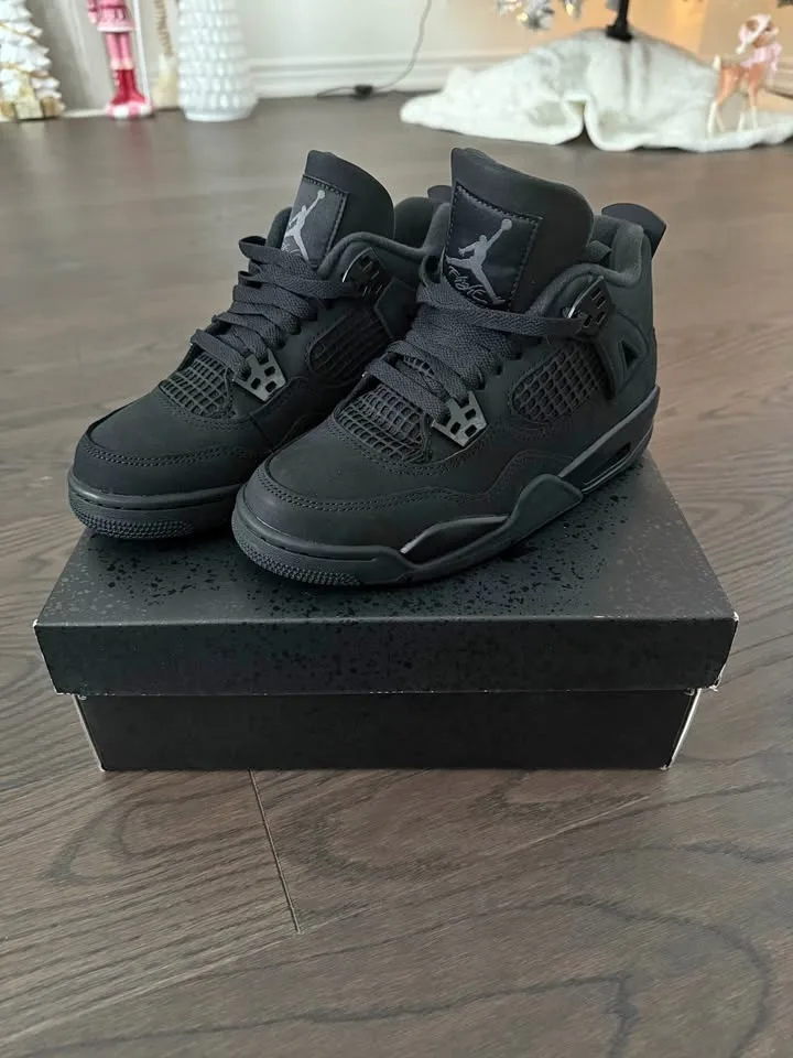 JORDAN 4 RETRO GS BLACK / BLACK - LIGHT GRAPHITE - BLACK / 4.5Y