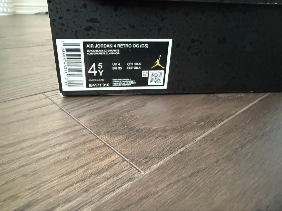 JORDAN 4 RETRO GS BLACK / BLACK - LIGHT GRAPHITE - BLACK / 4.5Y - photo 3