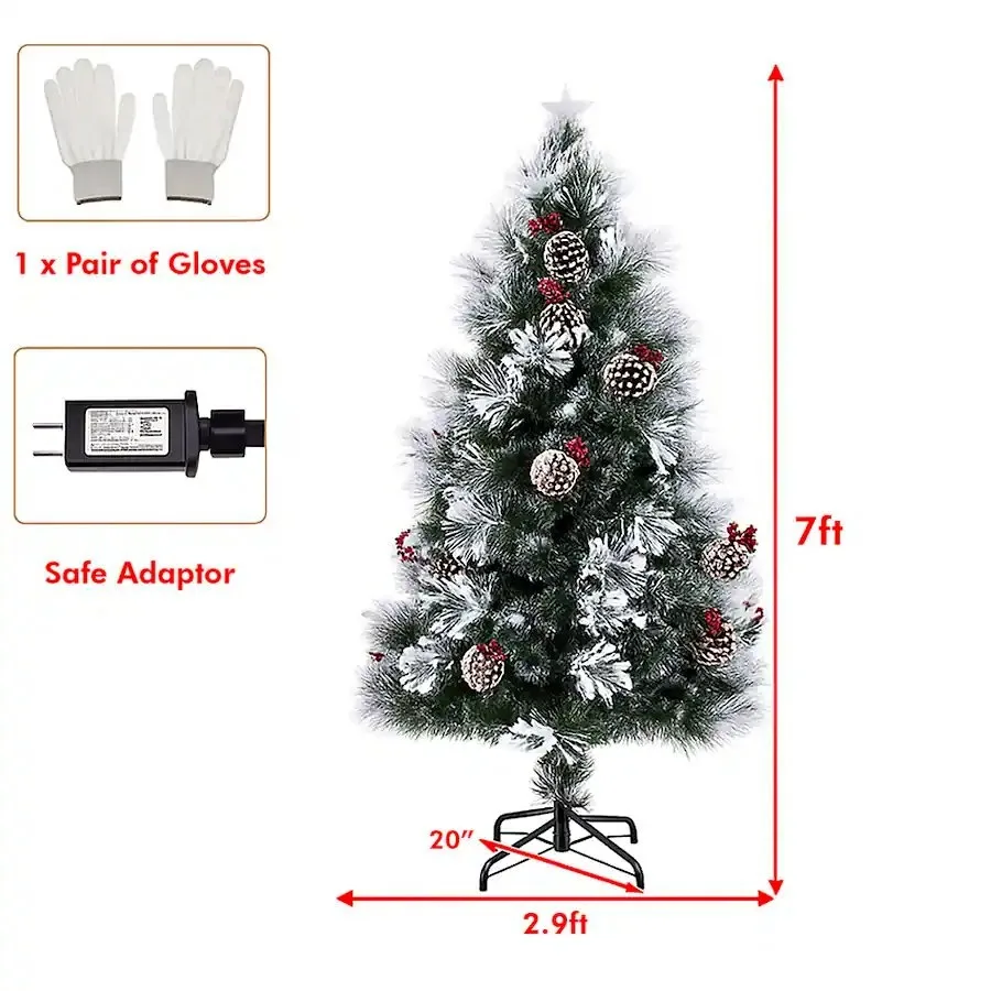 Snow Covered Christmas Tree 7 FT with 8 Built-in Light Modes