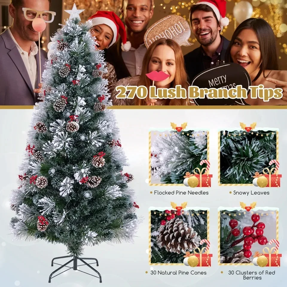 Snow Covered Christmas Tree 7 FT with 8 Built-in Light Modes image indicator(4)