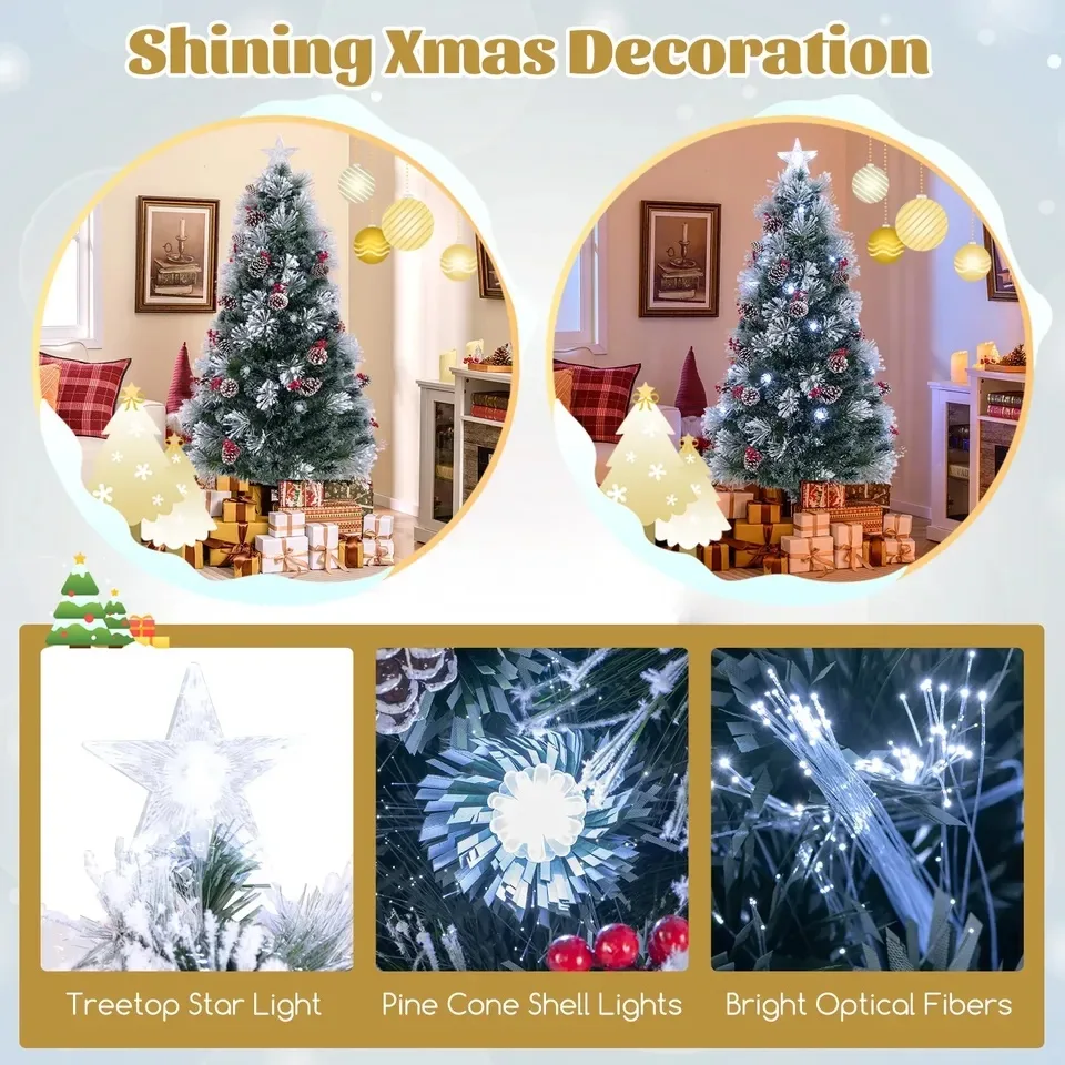 Snow Covered Christmas Tree 7 FT with 8 Built-in Light Modes image indicator(5)