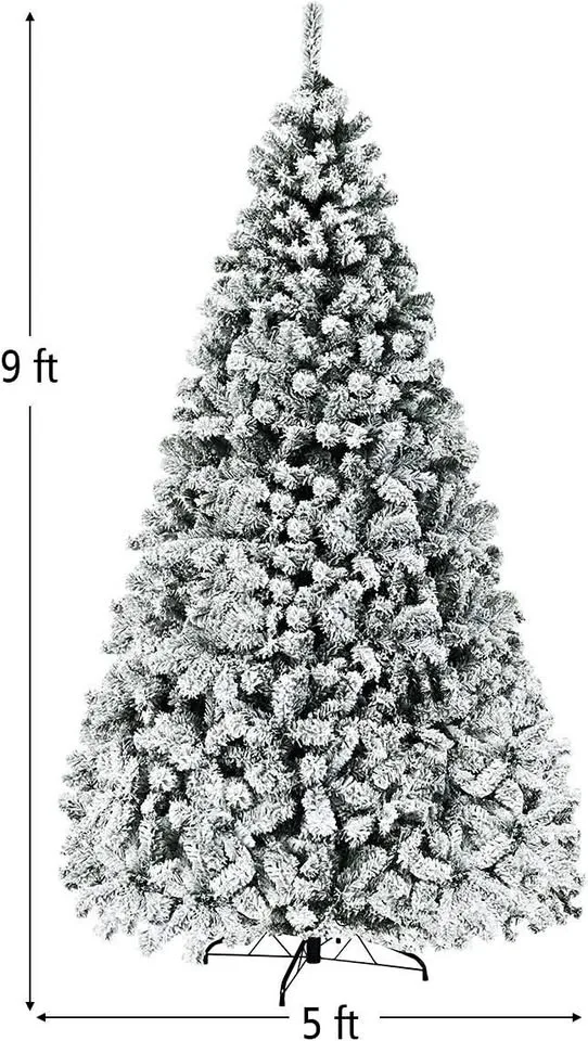 9FT Pre-Lit Premium Snow Flocked Hinged Artificial Christmas Tre