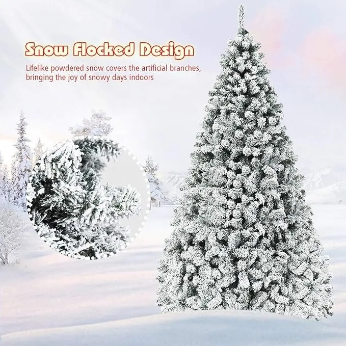 9FT Pre-Lit Premium Snow Flocked Hinged Artificial Christmas Tre image indicator(6)