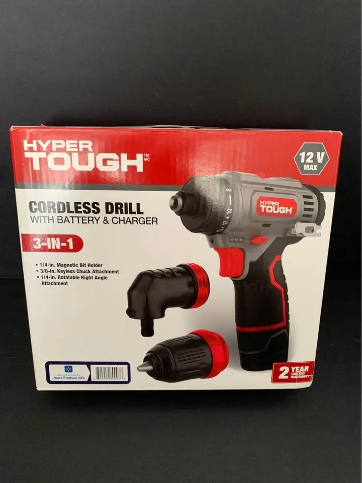 Hyper Tough 12V 3-in-1 Multi-Head Power Drill Set - New