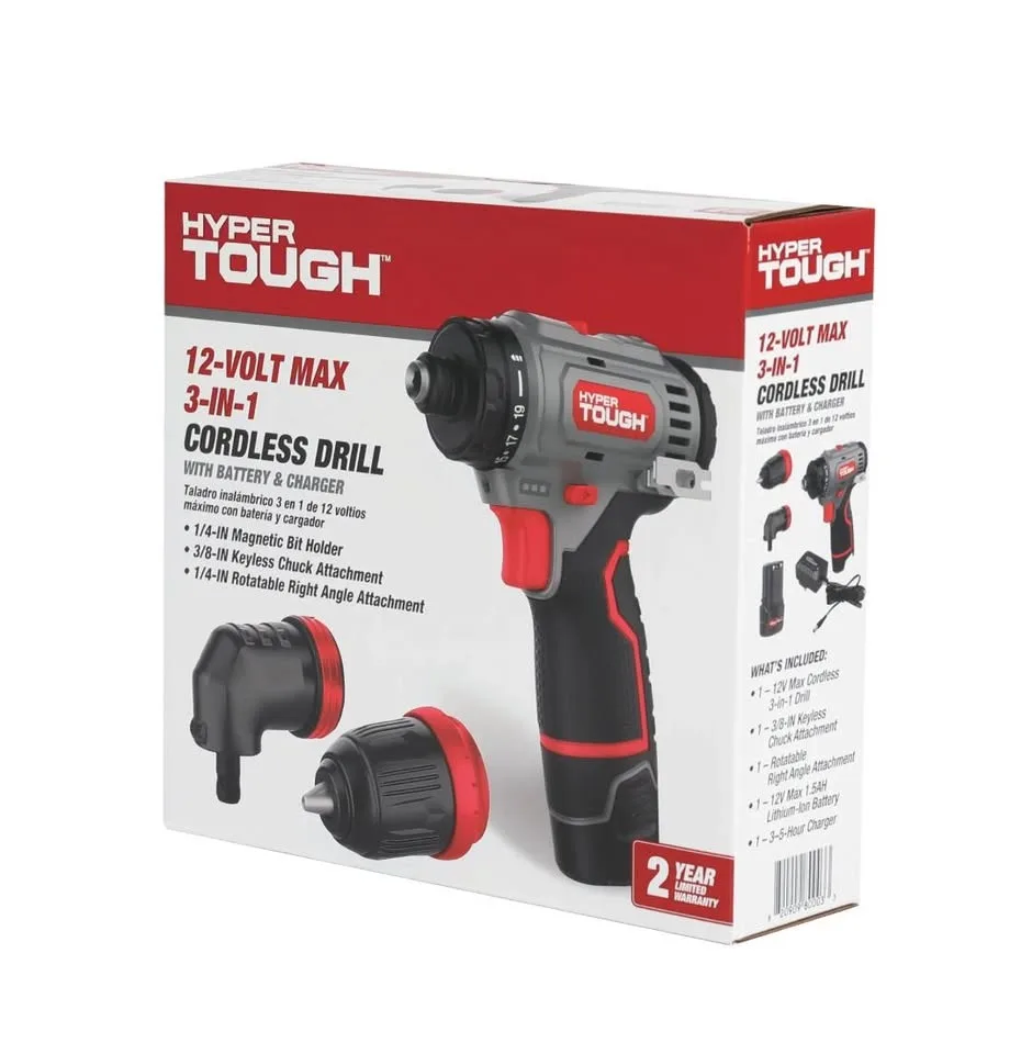 Hyper Tough 12V 3-in-1 Multi-Head Power Drill Set - New image indicator(4)