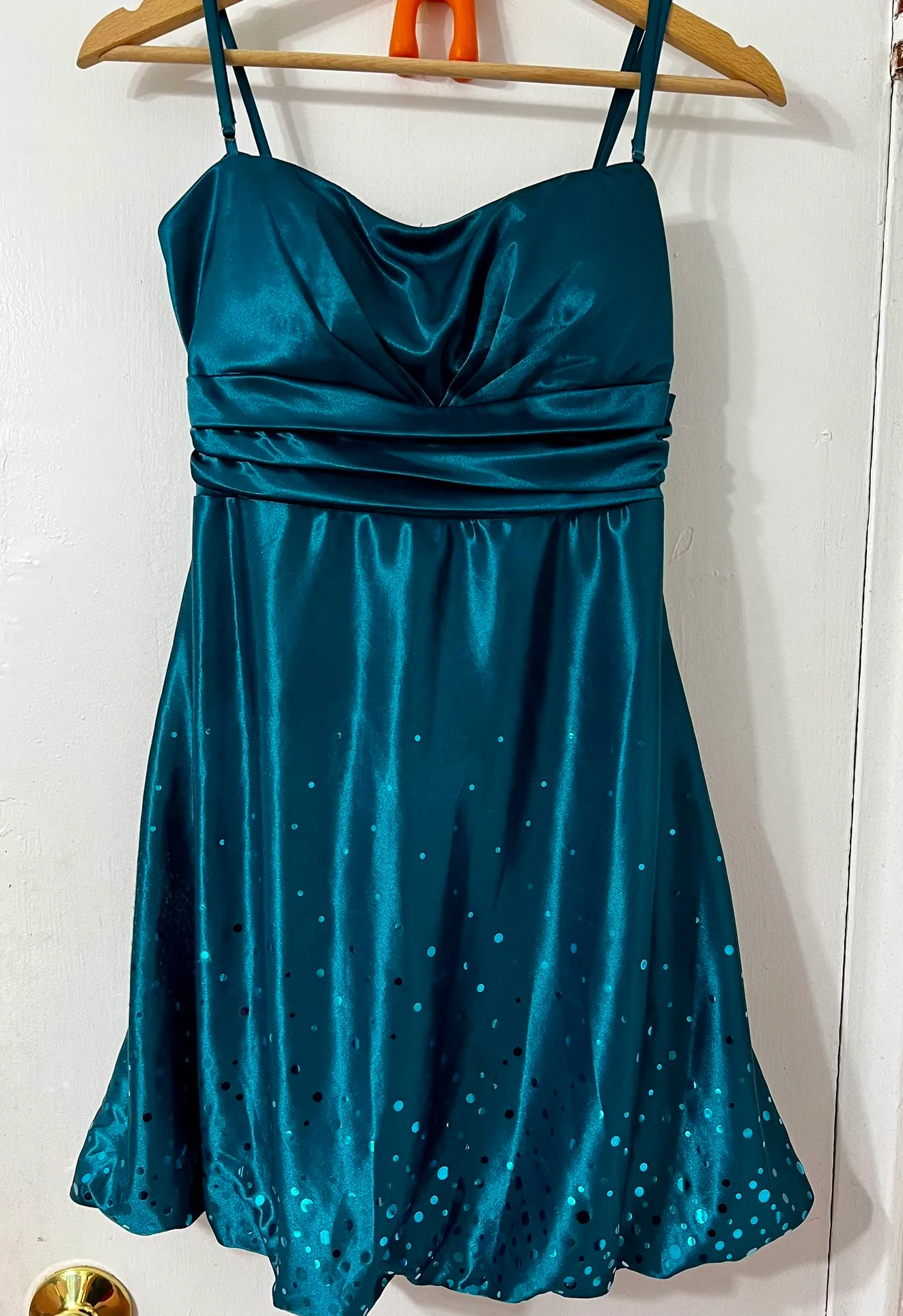 Teal dress with sequins (perfect for the Holidays!)