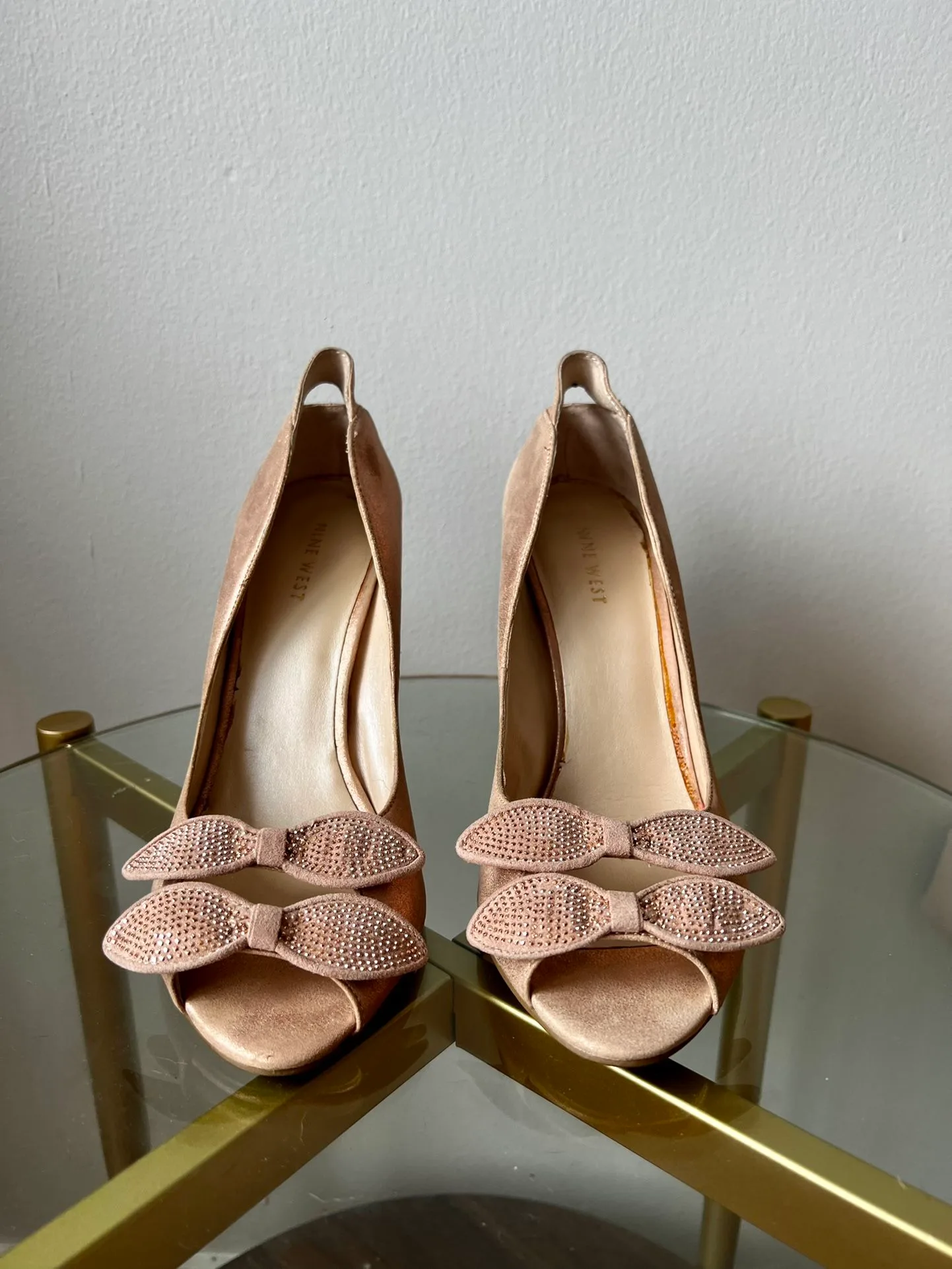 NINE WEST Spritzer Rose Gold Bow Peep Toe Pumps