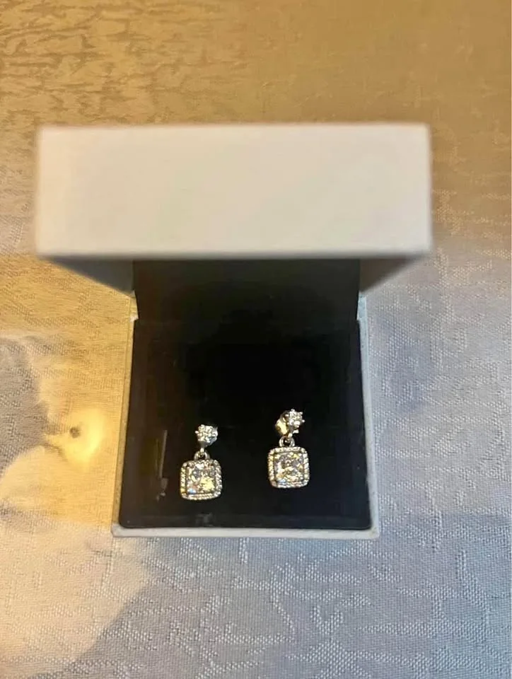 Pandora Square Sparkle Halo Dangle Earring