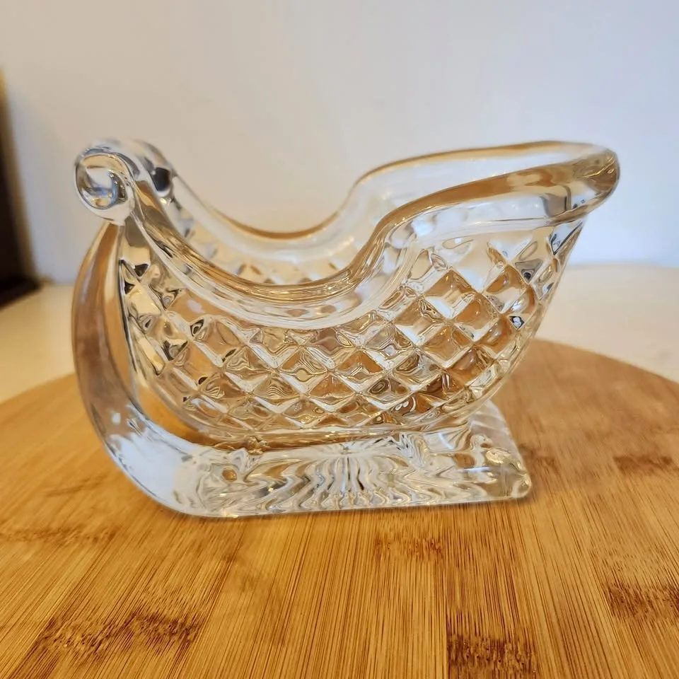 Vintage Crystal Santa Sleigh Decorative Treat Bowl