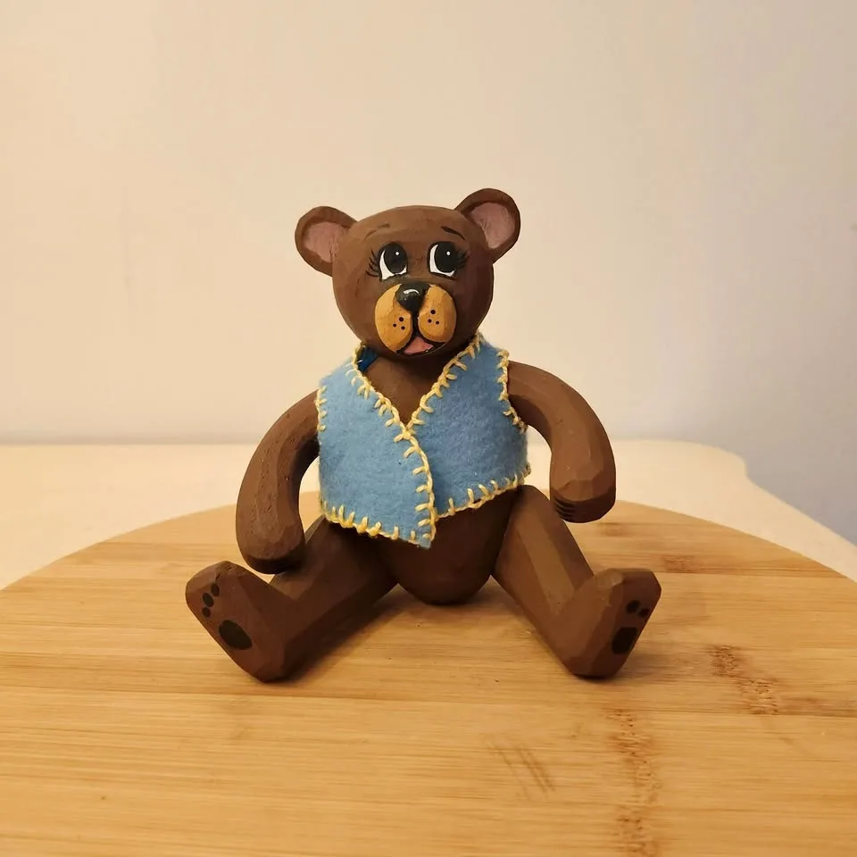 Carved Wood Bear with Adjustable Limbs