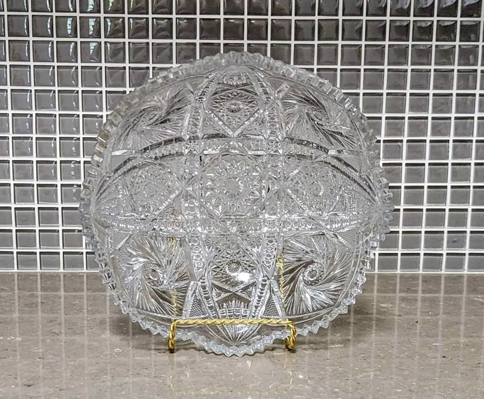 Antique American Brilliant Cut Glass Bowl, ABP Crystal, 8"