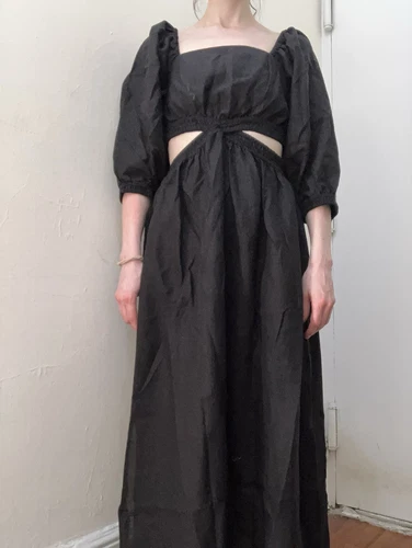 Vitamin A Cierra Cut Out Dress - Black EcoLinen, Size S, NWT